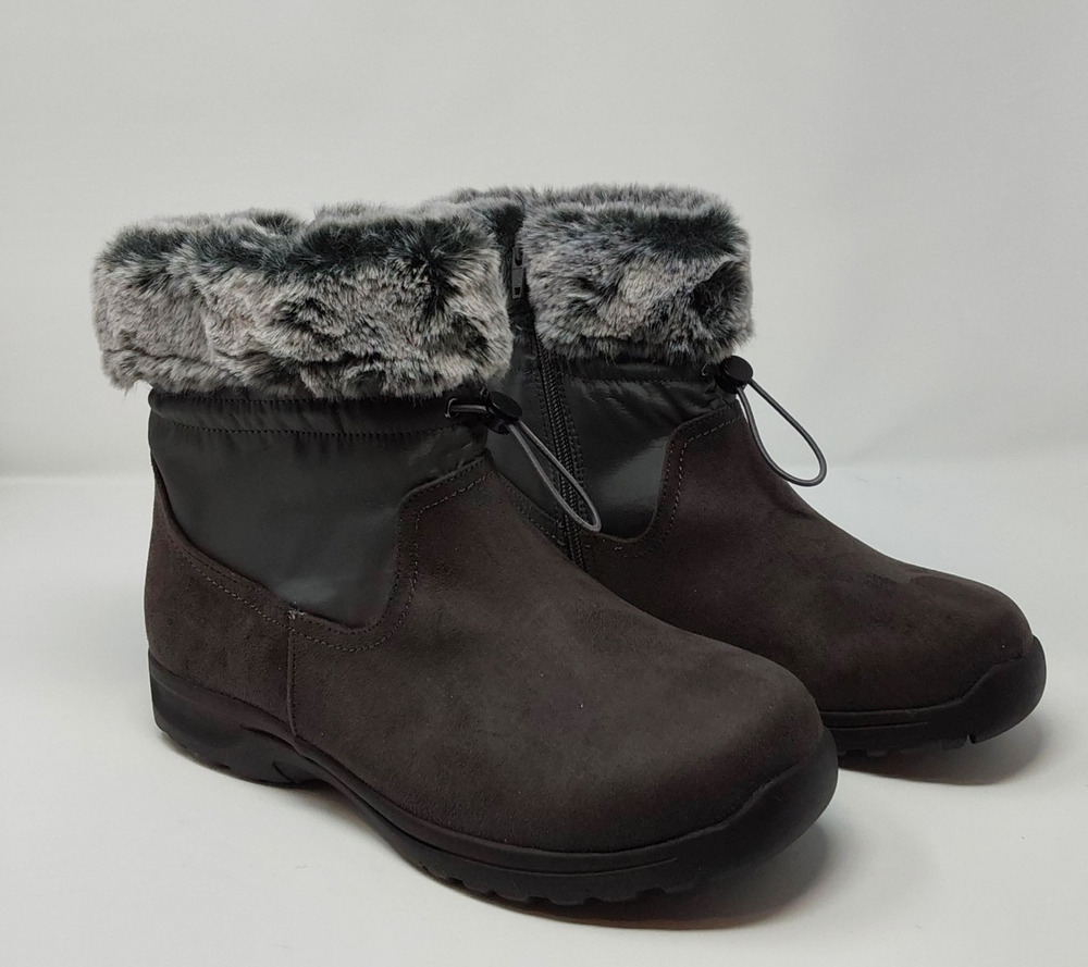Comfortview Emeline Ankle Boots Womens 9.5 WW Grey Faux Fur Winter Comfort Shoes